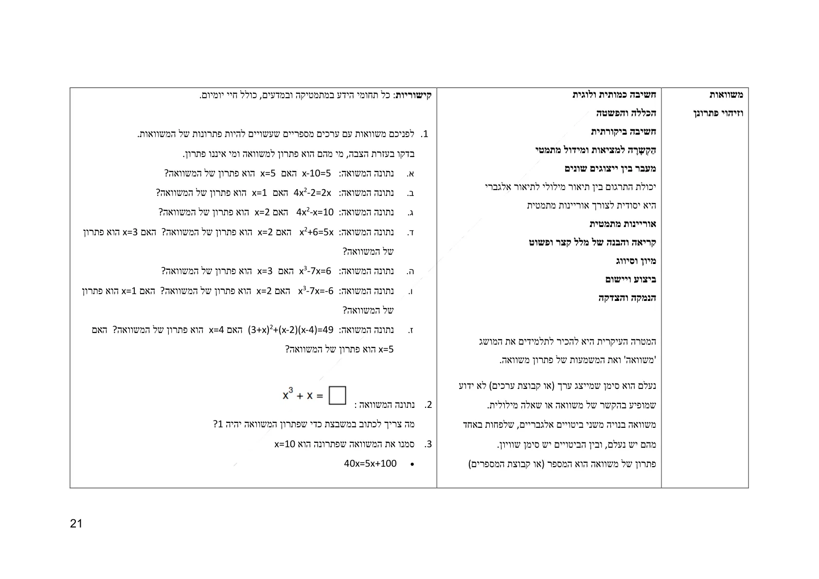 עמוד 21 מתוך המסמך הרשמי — אלגברה לכיתה ז