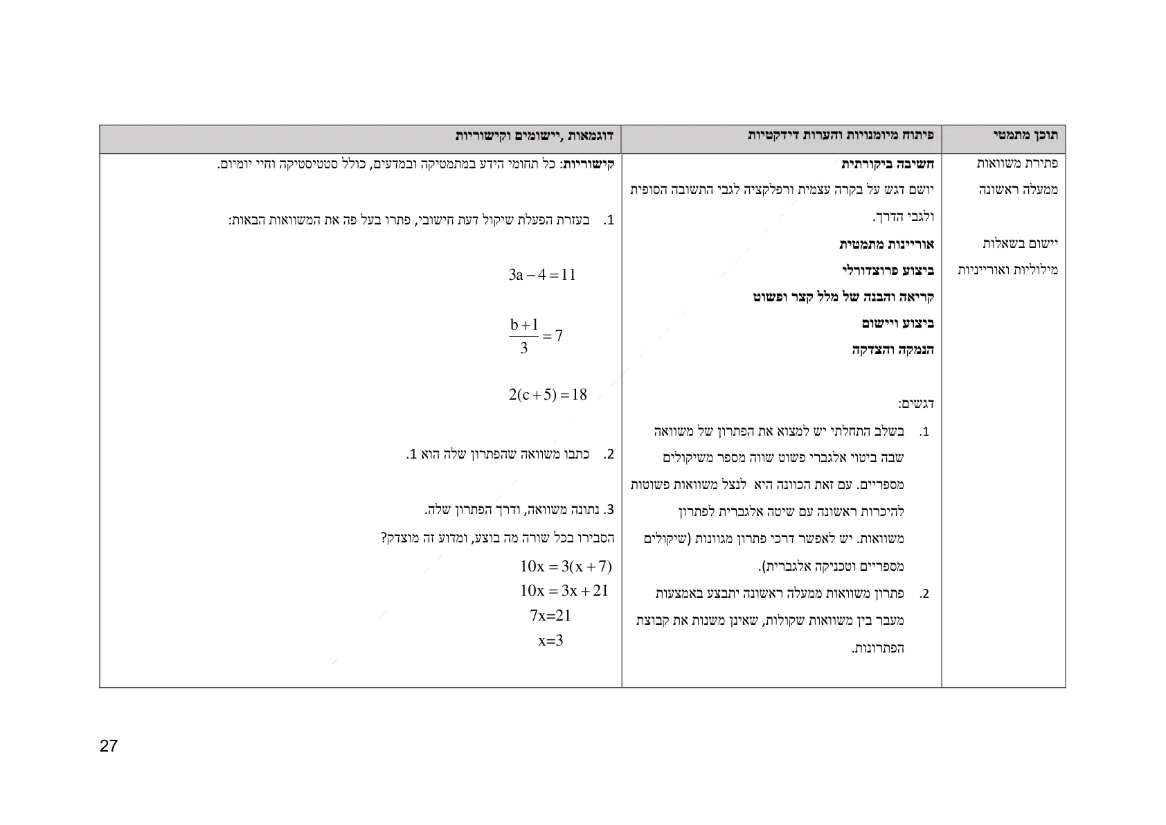 עמוד 27 מתוך המסמך הרשמי — אלגברה לכיתה ז