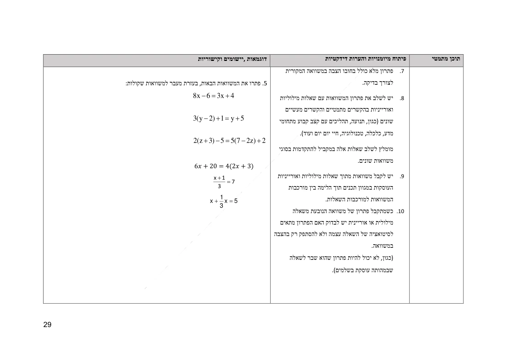 עמוד 29 מתוך המסמך הרשמי — אלגברה לכיתה ז