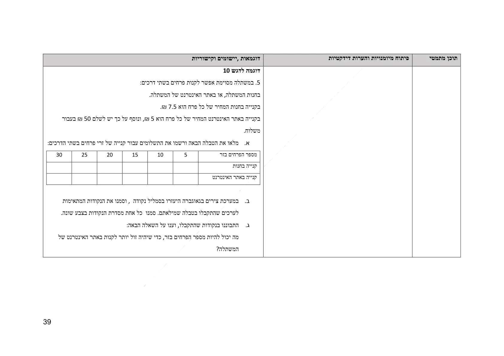 עמוד 39 מתוך המסמך הרשמי — אלגברה לכיתה ז