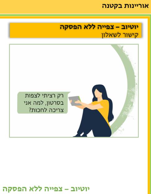 איור נלווה בנושא אוריינות: כרזת "יוטיוב – צפייה ללא הפסקה" עם קישור לשאלון