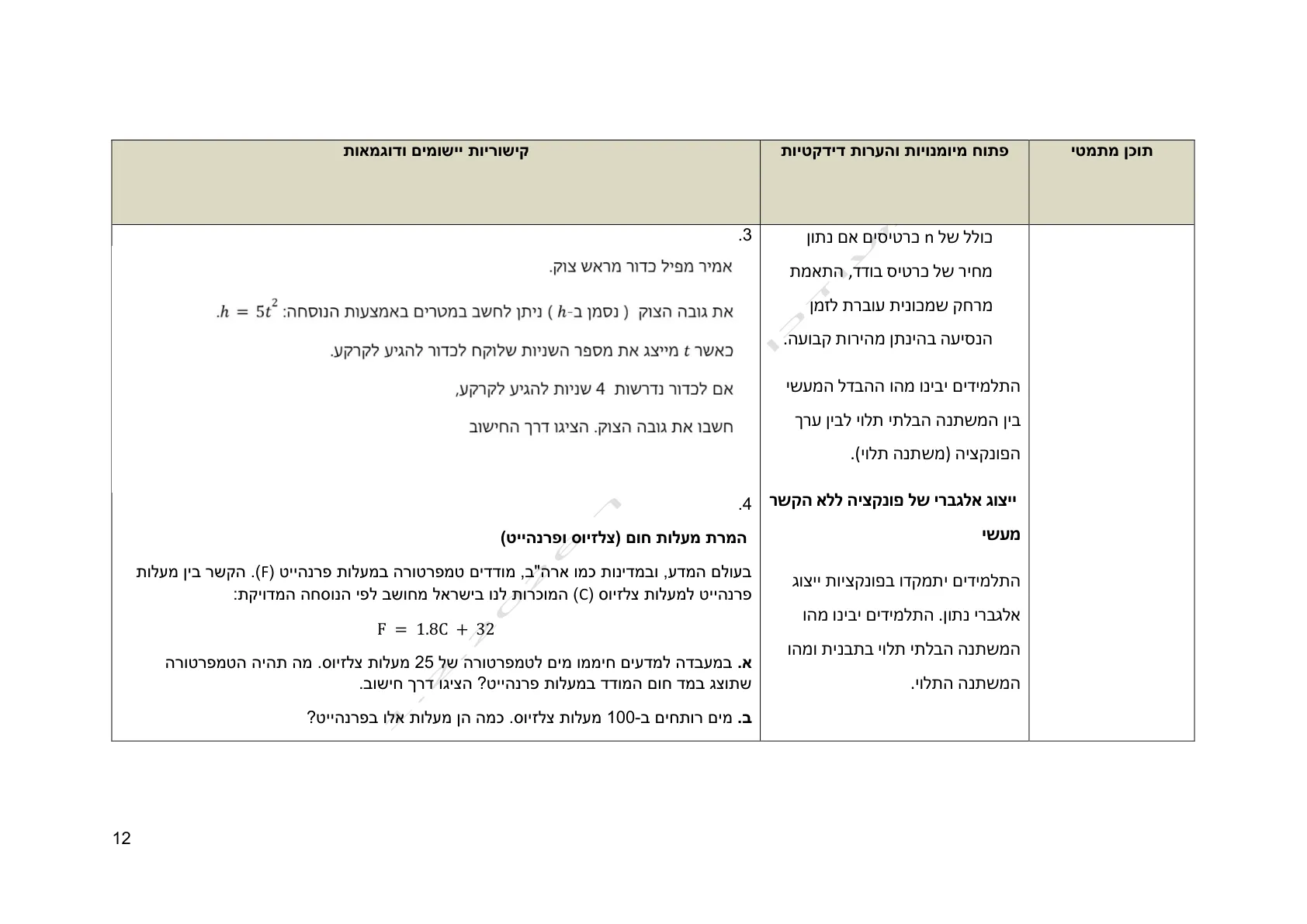 עמוד 12 מתוך המסמך הרשמי — אלגברה לכיתה ח