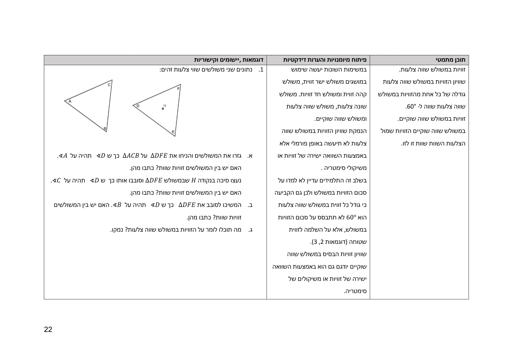 עמוד 22 מתוך המסמך הרשמי — גאומטריה קדם היסקית לכיתה ז
