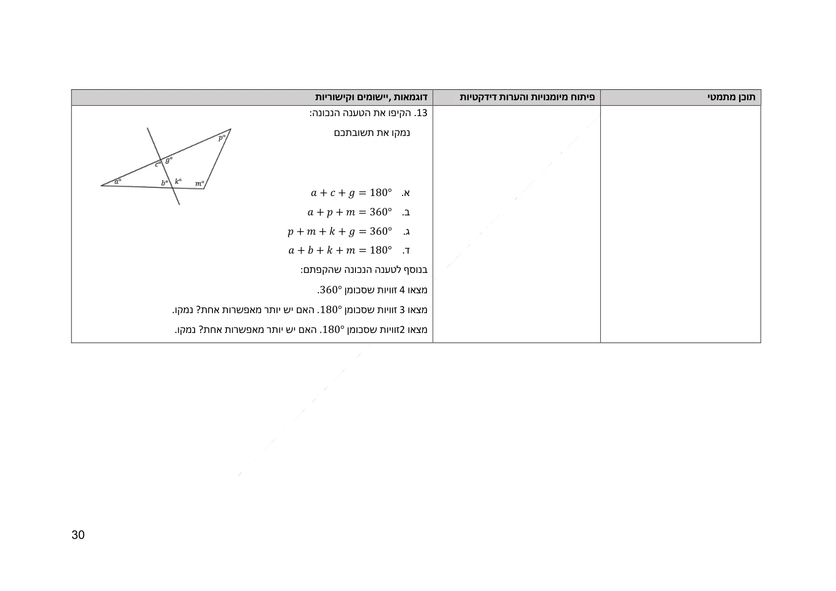 עמוד 30 מתוך המסמך הרשמי — גאומטריה קדם היסקית לכיתה ז