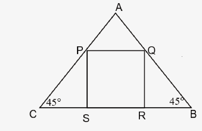 משולש ABC עם ריבוע חסום PQRS ובסיס עם זוויות 45°