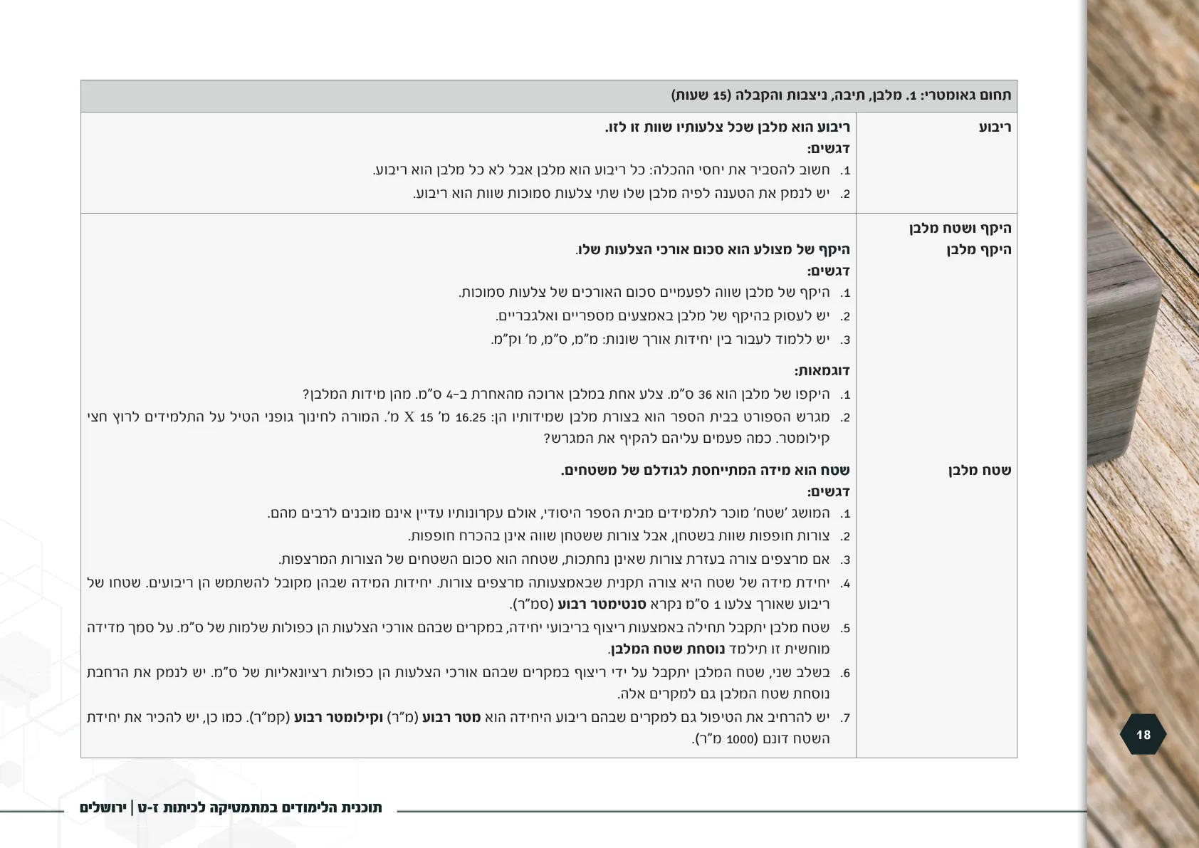 עמוד 18 מתוך המסמך הרשמי — תוכנית הלימודים במתמטיקה לכיתות ז-ט