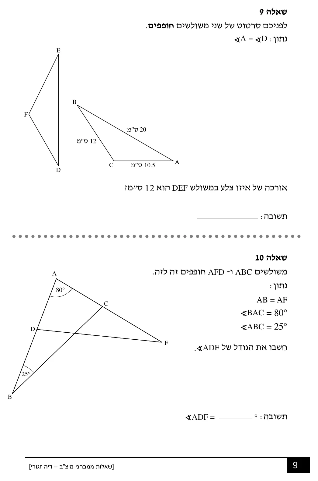 עמוד 9 מתוך 18 — שאלות מיצ״ב
