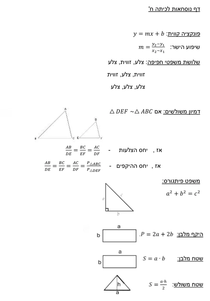עמוד 1 מתוך 2 — דף נוסחאות כיתה ח׳