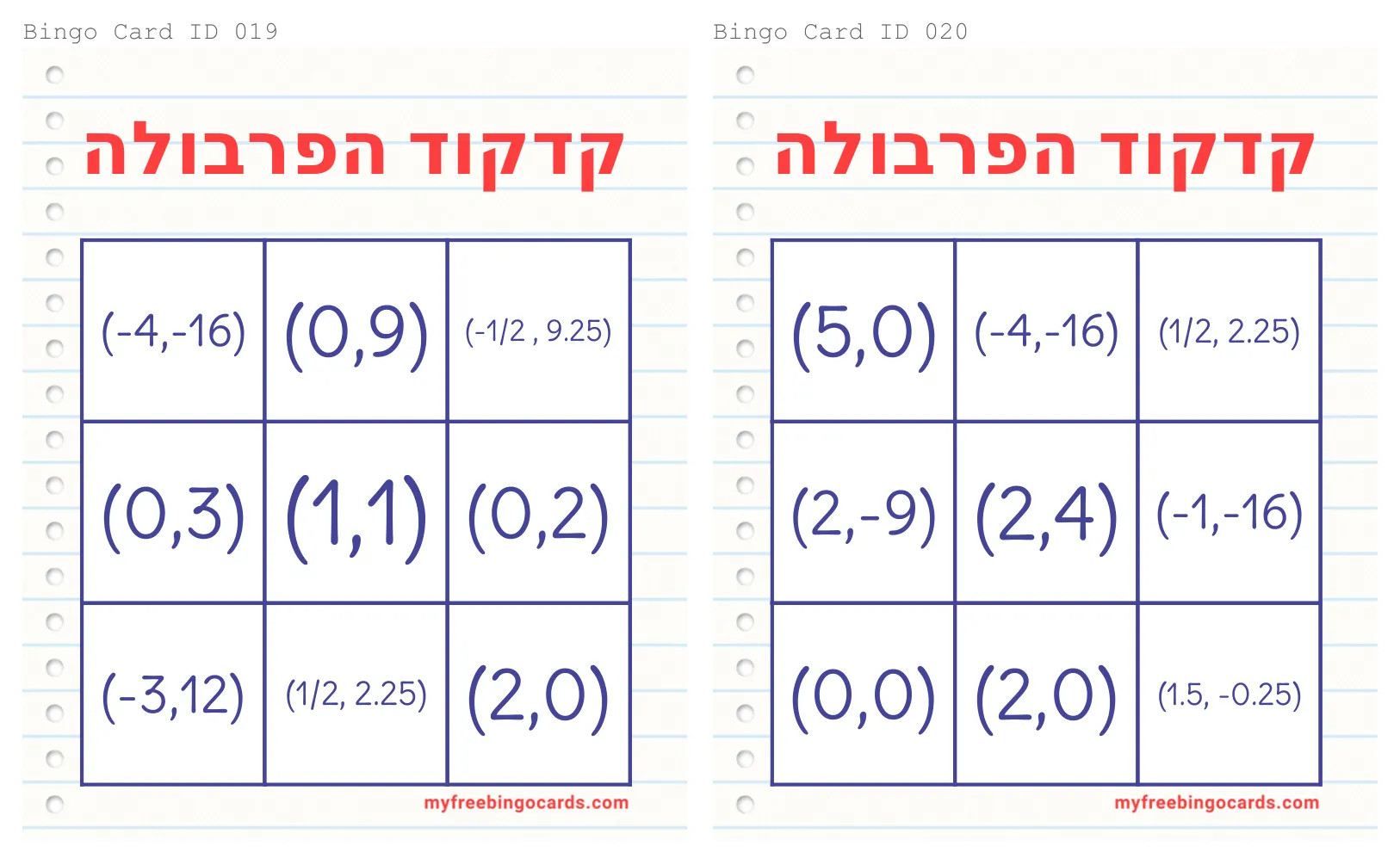 עמוד 13 מתוך 18 — בינגו קודקוד הפרבולה לוחות, גלגל הגרלה — לוחות